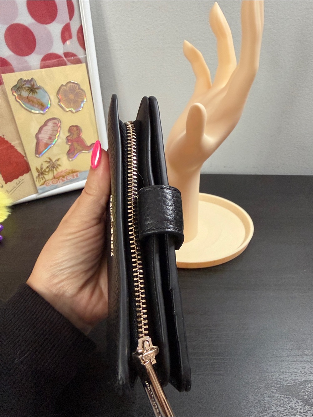 kate spade Black Pebbled Leather Zip Wallet with Gold Logo - Picture 4 of 10